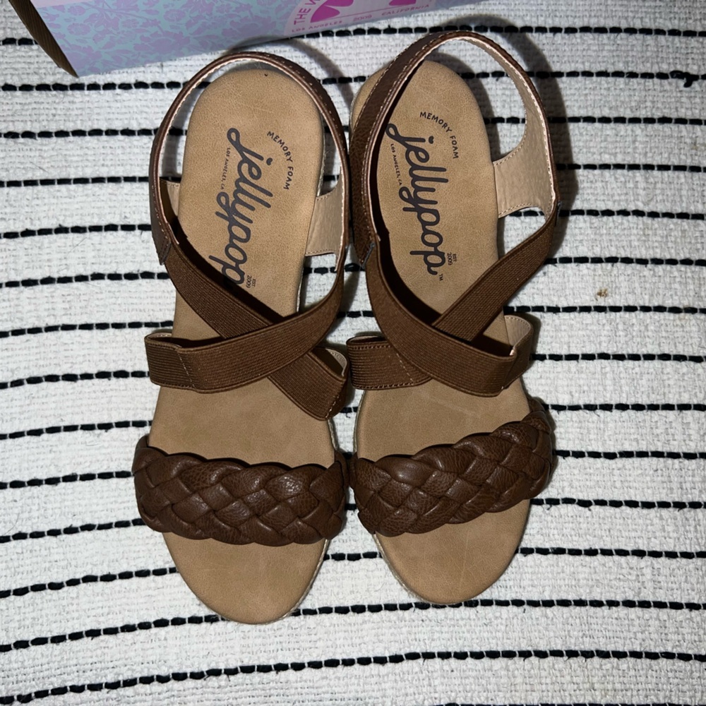Jellypop NEW Brown Wedge Sandals, comfy boho beach wear, memory foam footbed 7.5 - Picture 2 of 7
